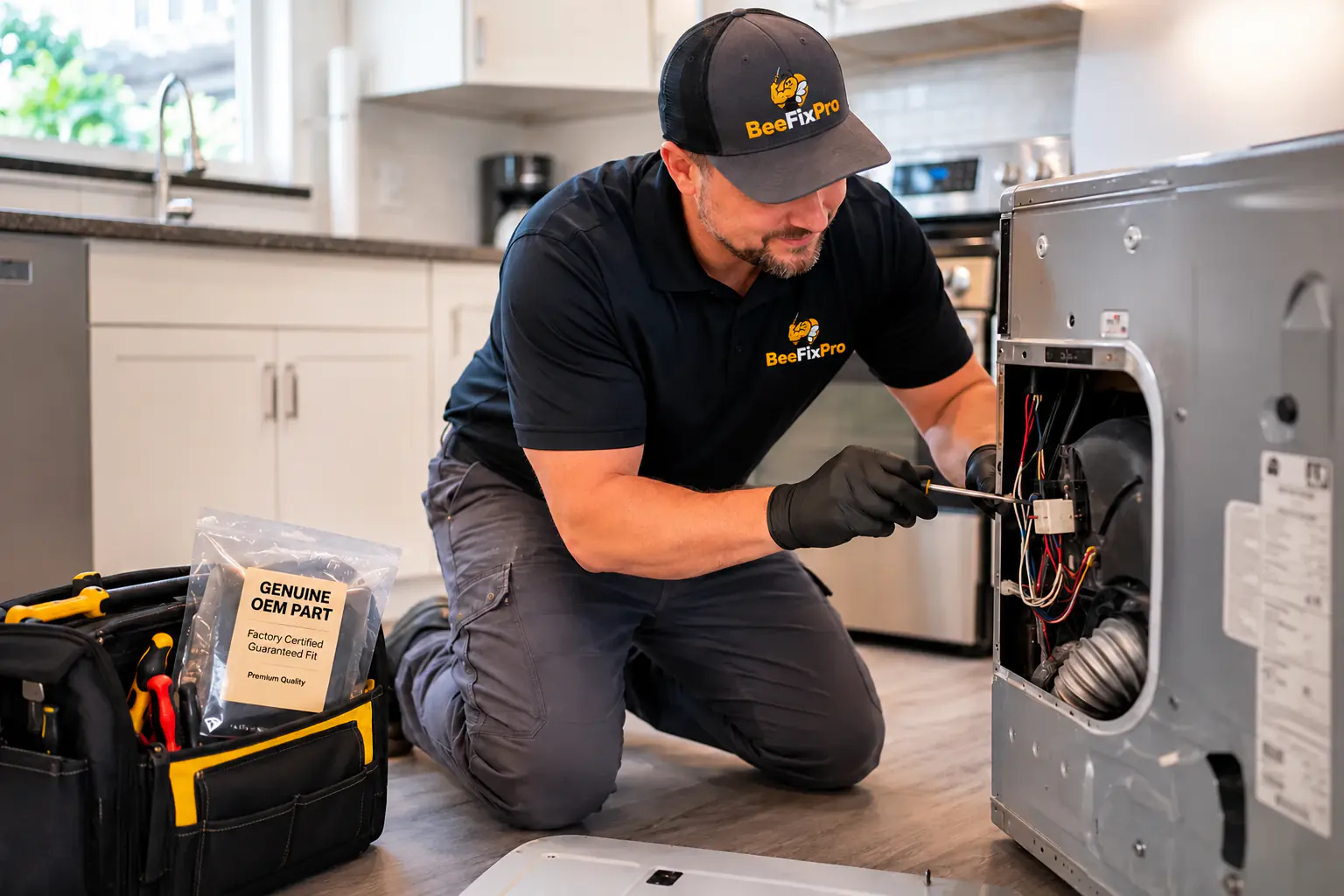 BeeFixPro technician carefully repairing a home appliance
