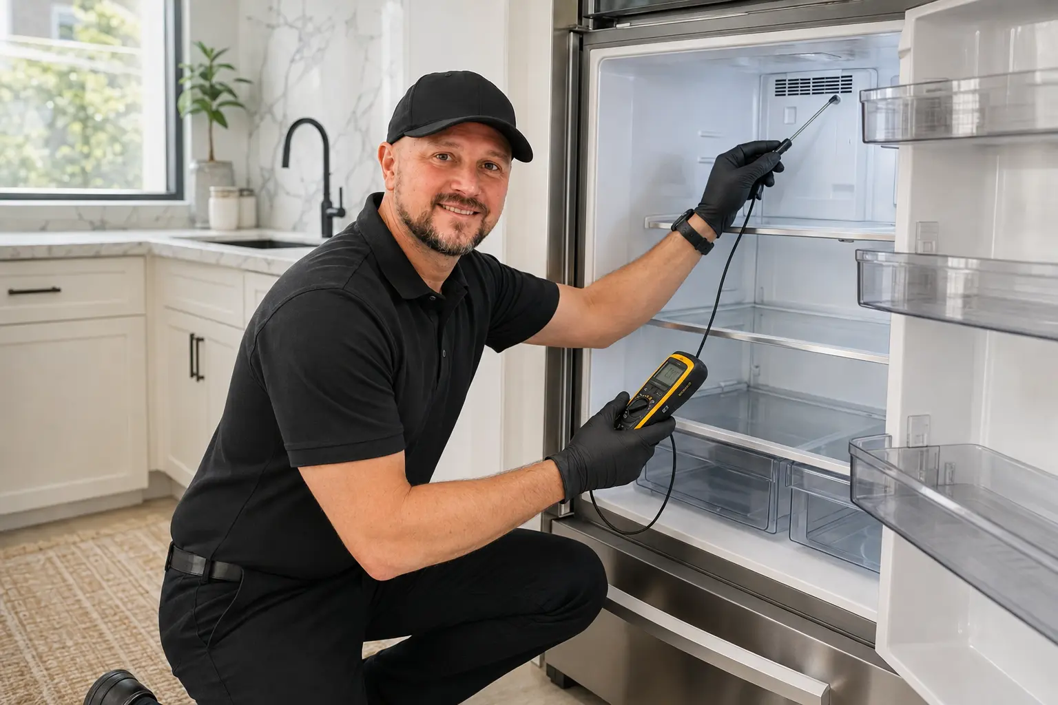 Dmitriy from BeeFixPro diagnosing a refrigerator that is not cooling