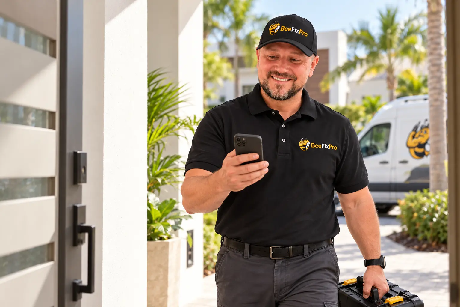 Dmitriy from BeeFixPro checking an appointment at a Jacksonville home